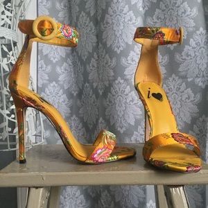 Elegant Floral Satin Toe and Ankle Strap Heels